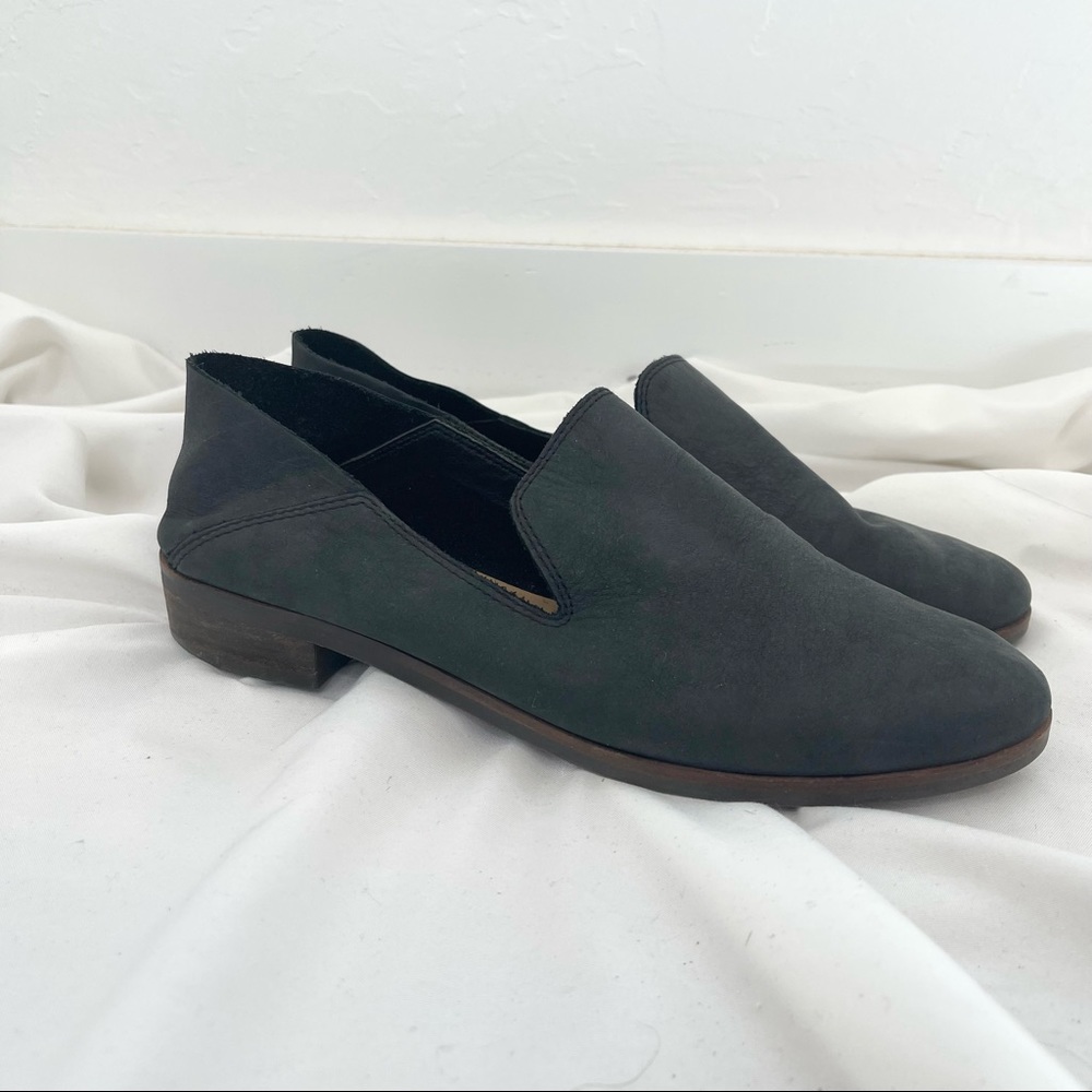 Lucky Brand Cahill Charcoal Grey Black Slip On Flats Soft Leather Loafers Shoes